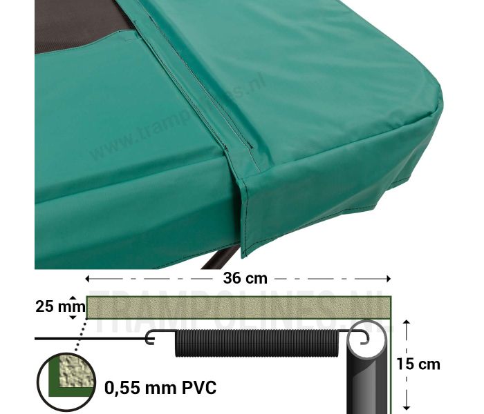 Trampoline Rand Rechthoek Magic Circle Pro Groen 380 x 255 cm met afmetingen