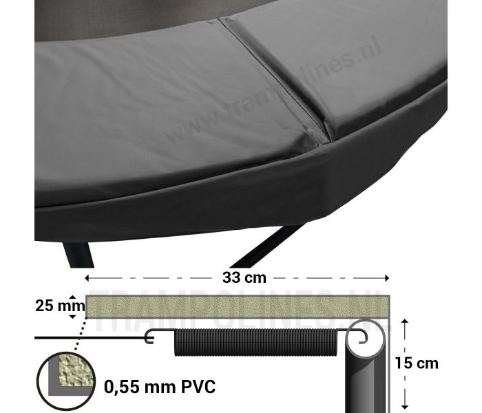 Trampoline Rand Magic Circle Pro Grey 251 cm met afmetingen