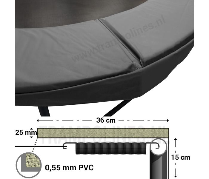 Trampoline Rand Magic Circle Pro Grey 427 - 430 cm met afmetingen