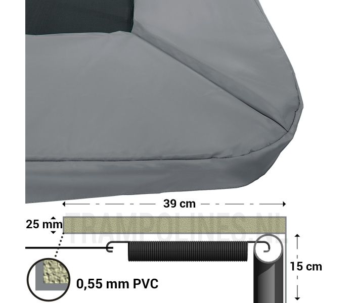 Trampoline Rand Rechthoek Magic Circle Pro Black 244 x 366 cm met afmetingen