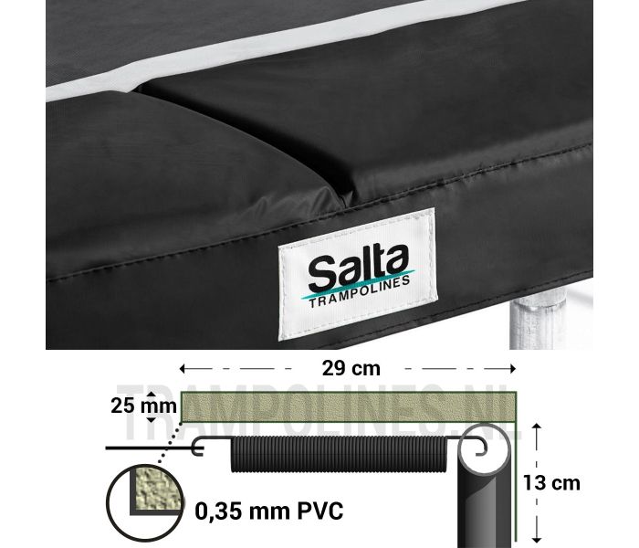 Trampoline rand rechthoekig antraciet 214 x 305 salta met afmetingen